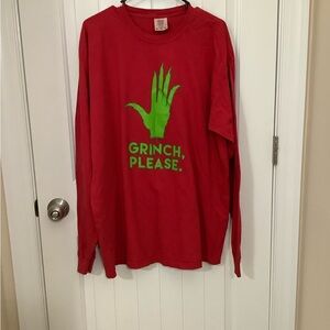 Comfort Colors Red Crew Neck Long Sleeve T-Shirt w/ Grinch graphic
